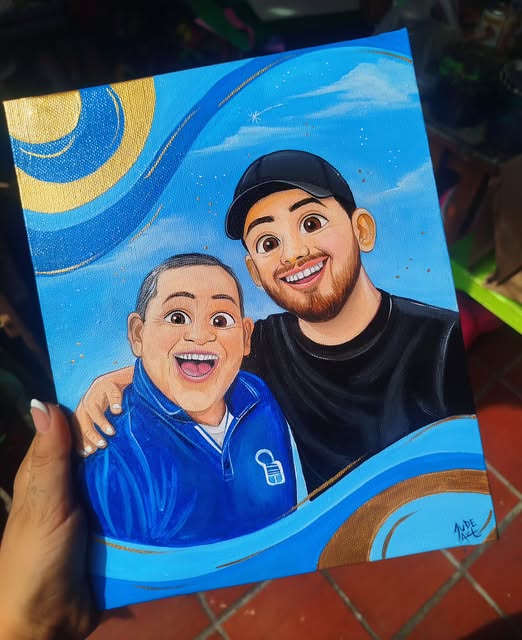 Retrato en lienzo de un padre y su hijo